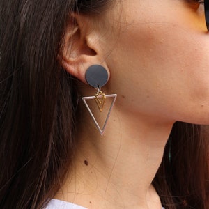 Triangle Earrings, Geometric Earrings, Clip On Earrings, Geometric Jewelry, Simple Dainty Everyday Earrings, Gift for Her, Made in Greece. image 1
