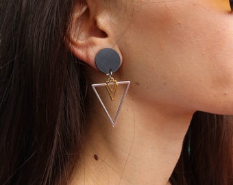 Triangle Earrings, Geometric Earrings, Clip On Earrings, Geometric Jewelry, Simple Dainty Everyday Earrings, Gift for Her, Made in Greece.
