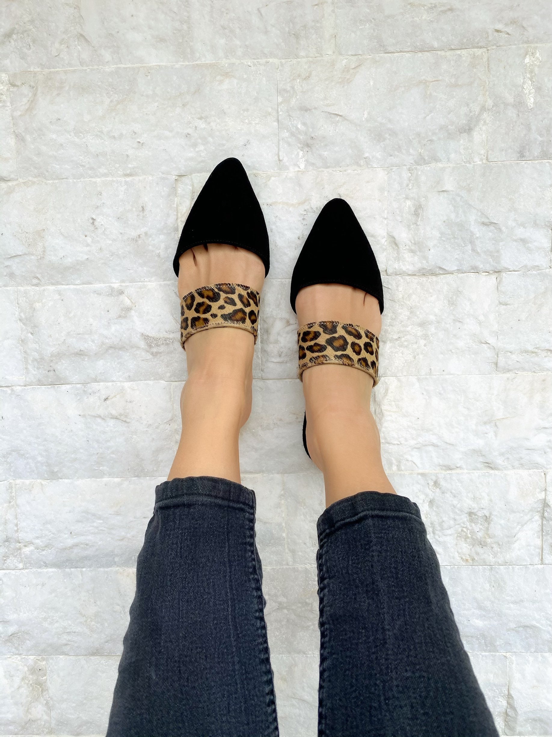 slip on leather mules womens