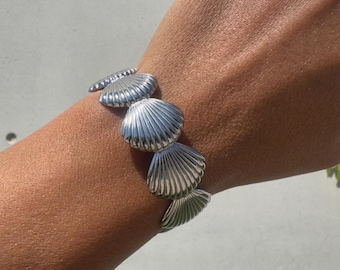 Seashell Bracelet, Silver Bangle Bracelet, Silver Cuff Bracelet, Adjustable Bangle, Stainless Steel Bangle, Made in Greece.