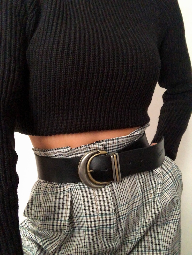 Wide Leather Belt Women, Black Belt, Large Buckle, Gift for Her, Made from Real Genuine Leather, Made In Greece Silver Moon 画像 6