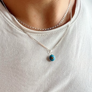 Herenketting, zilveren boze oogketting, ooghanger, zilveren hanger heren, beschermingssieraden