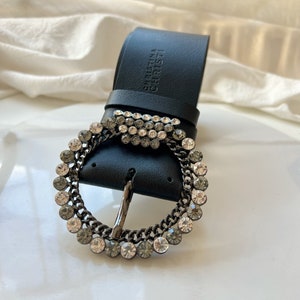 Black Leather Belt, Wide Belt, Waist Belt, Handmade Belt,Buckles with Crystals, Gift for Her, Made from Real Genuine Leather