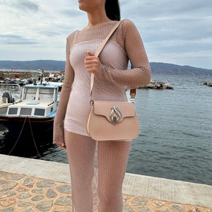 Small Leather Bag, Women Leather Bag, Beige Leather Shoulder Bag, Women Leather Purse, Gift for Her,Made from Full Grain Leather - Hot Sand