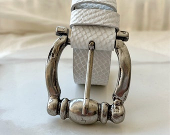 White Leather Belt, Women Belt, Silver Buckles, Handmade in Greece