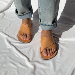 Mens Leather Sandals, X Sandals, Mens Sandals, Greek Slides, Men Summer Shoes. image 8