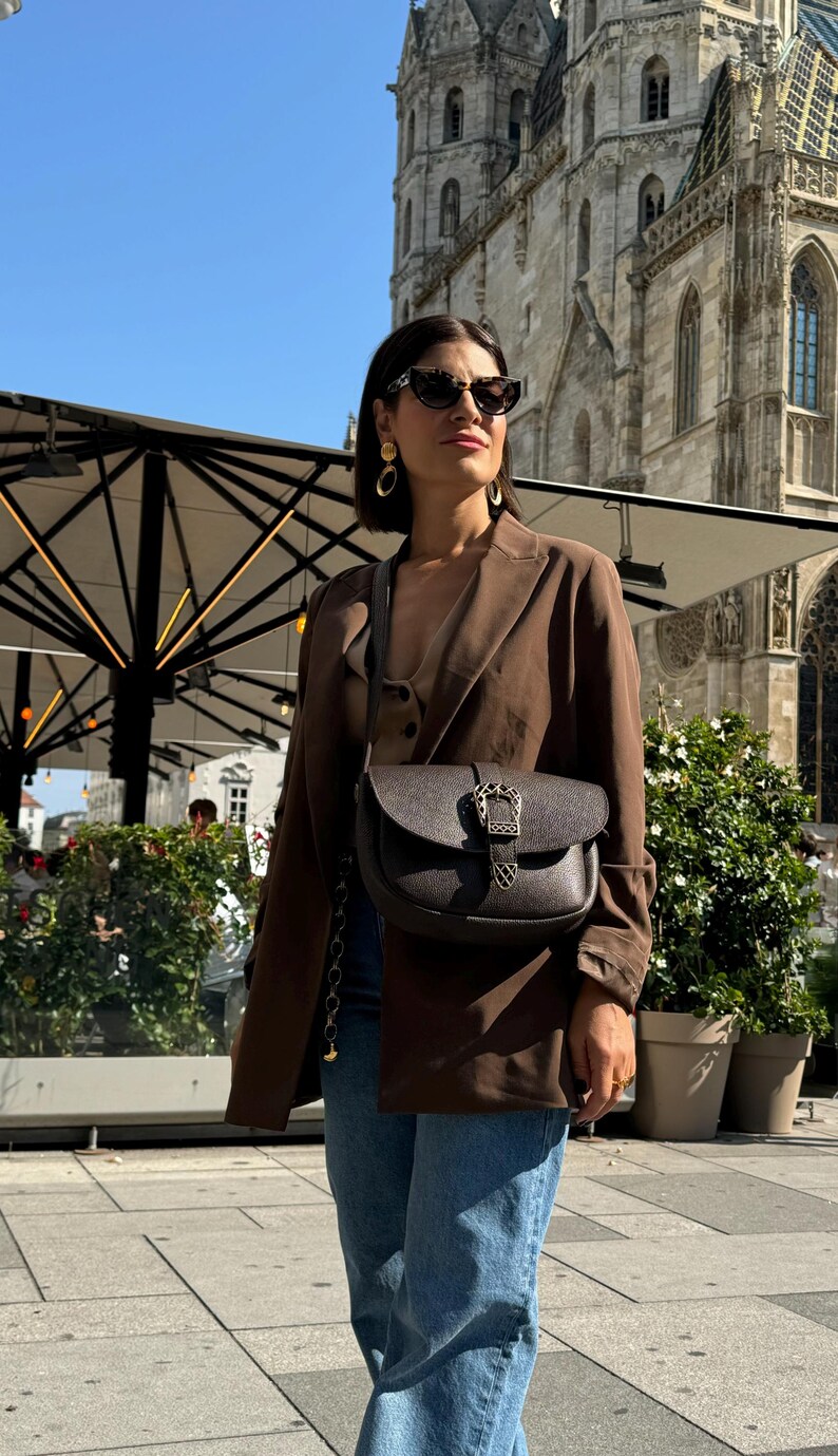 Deep Brown Leather Shoulder Bag, Women Purse, Crossbody Bag, Brown