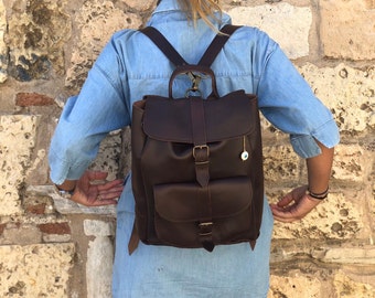 Large Brown Leather Backpack, Women Rucksack, Travel Bag, Full Grain Leather.