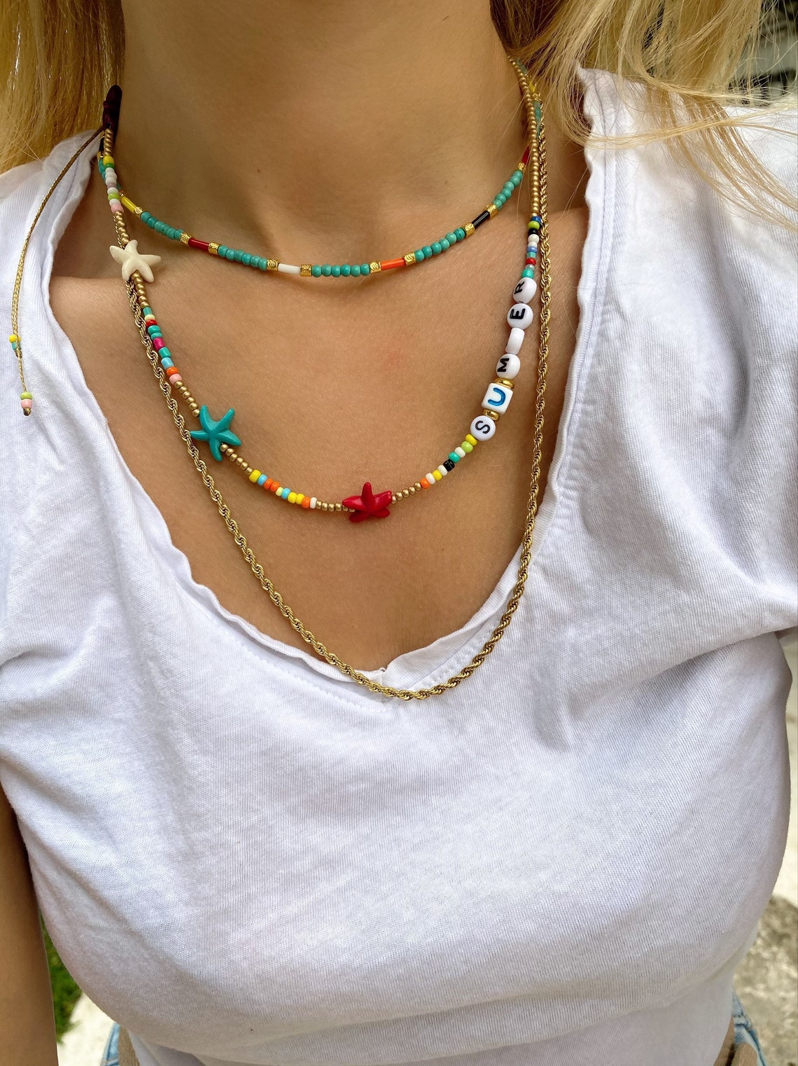 Summer Beaded Necklaces Colorful Chain Necklaces Summer Etsy