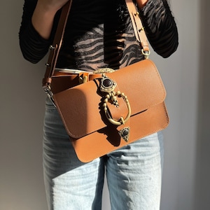 Brown Leather Handbag, Boho Crossbody Bag, Small Leather Bag, Women Purse, Gift for Her, Made from Full Grain Leather - Small Size