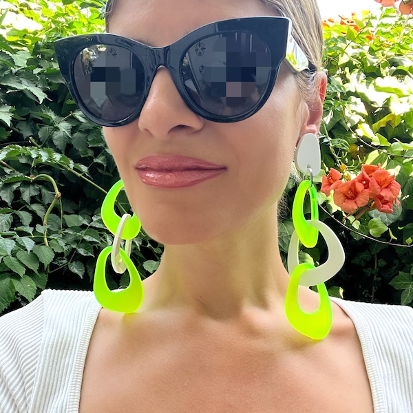 Long Earrings, Clip On Earrings, Fluo Earrings, Clip Earrings, Non Pierced Ears,  Gift for Her, Made in Greece.