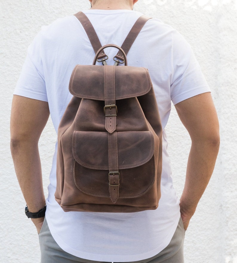Laptop Backpack Brown Leather Backpack Men Backpack Purse Etsy
