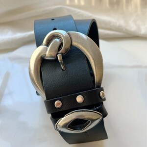 Handmade Wide Leather Belt Silver Buckles Black Wide Waist - Etsy