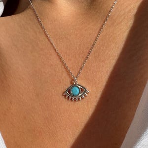 Evil Eye Pendant, Silver Necklace Women, Protection Necklace, Minimal Necklace, Gift for Her, Made from Sterling SIlver 925.