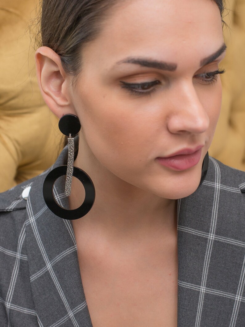 Non Pierced Long Hoop Earrings Clip on Earrings Black Hoop Etsy