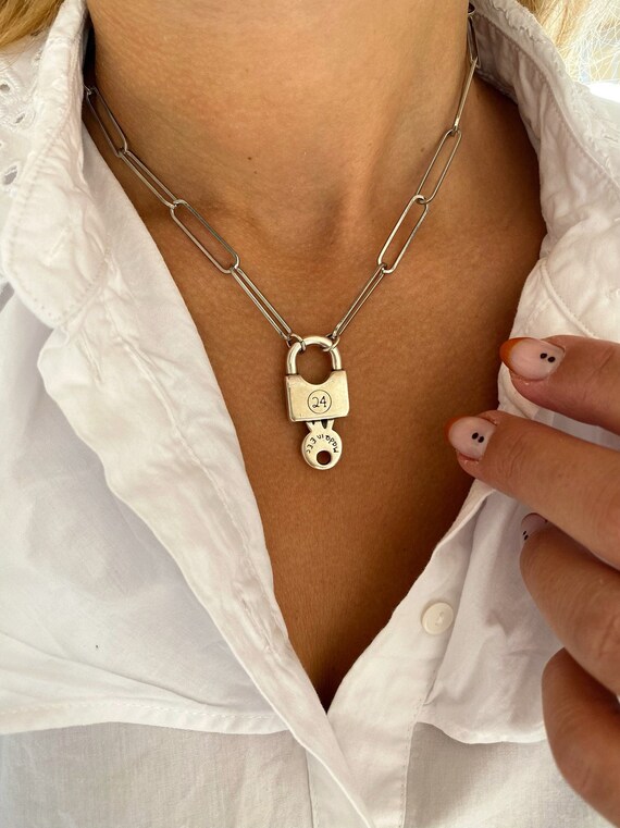 Silver Lock Necklace Padlock Necklace Dainty Necklace Lock Etsy