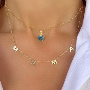 Mama Necklace Gold , Mama Pendant, Mother Necklace, Gold Layered Necklace, Mama Charm Necklace, Made from Sterling Silver 925.