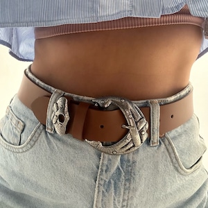 Brown Leather Belt for Women, Boho Style Waist Belt, Handmade Genuine Leather, Bronze Buckle, Adjustable Fit, Gift for Her
