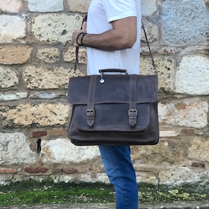 Porte-documents en cuir pour homme, sac messager fait main, sac pour ordinateur portable en cuir, sac pour ordinateur portable 17 pouces, cadeau pour lui, en cuir pleine fleur.