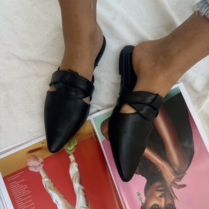 Women Leather Mules, Black Leather Mules, Slip On Sandals, Black Slippers, Summer Shoes, Closed Toes Sandals, Gift for Her, Made in Greece.