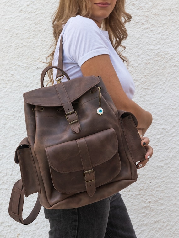 Brown Leather Backpack Women s Backpack Small Backpack Travel Bag Gift for Her Made From Full Grain Leather LARGE. Etsy Ireland