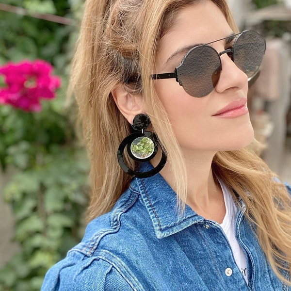 Double Hoop Earrings, Clip On Earrings, Round Earrings, Black Earrings, Non Pierced Ears, Gift for Her, Made in Greece  by Christina Christi