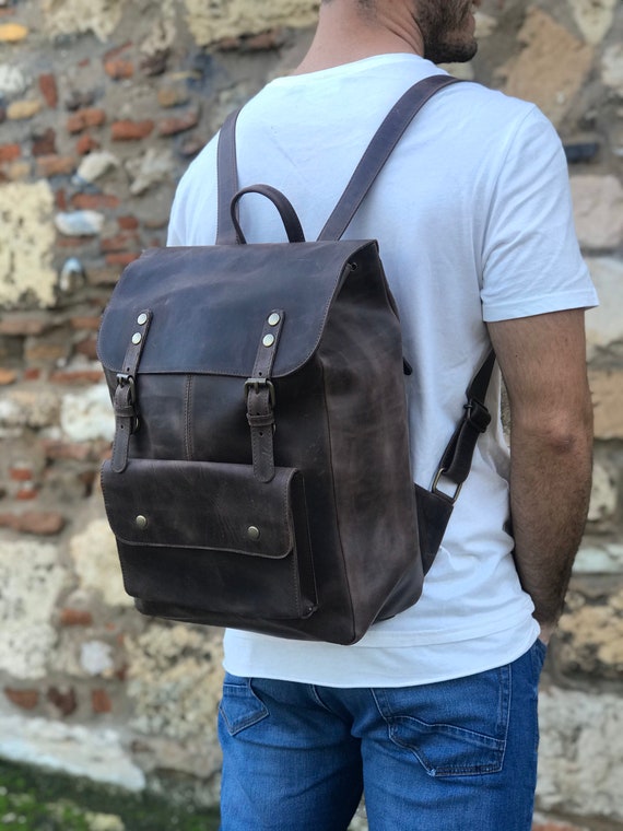 メンズレザーバッグ、バックパック財布、メンズリュックサック、旅行用 