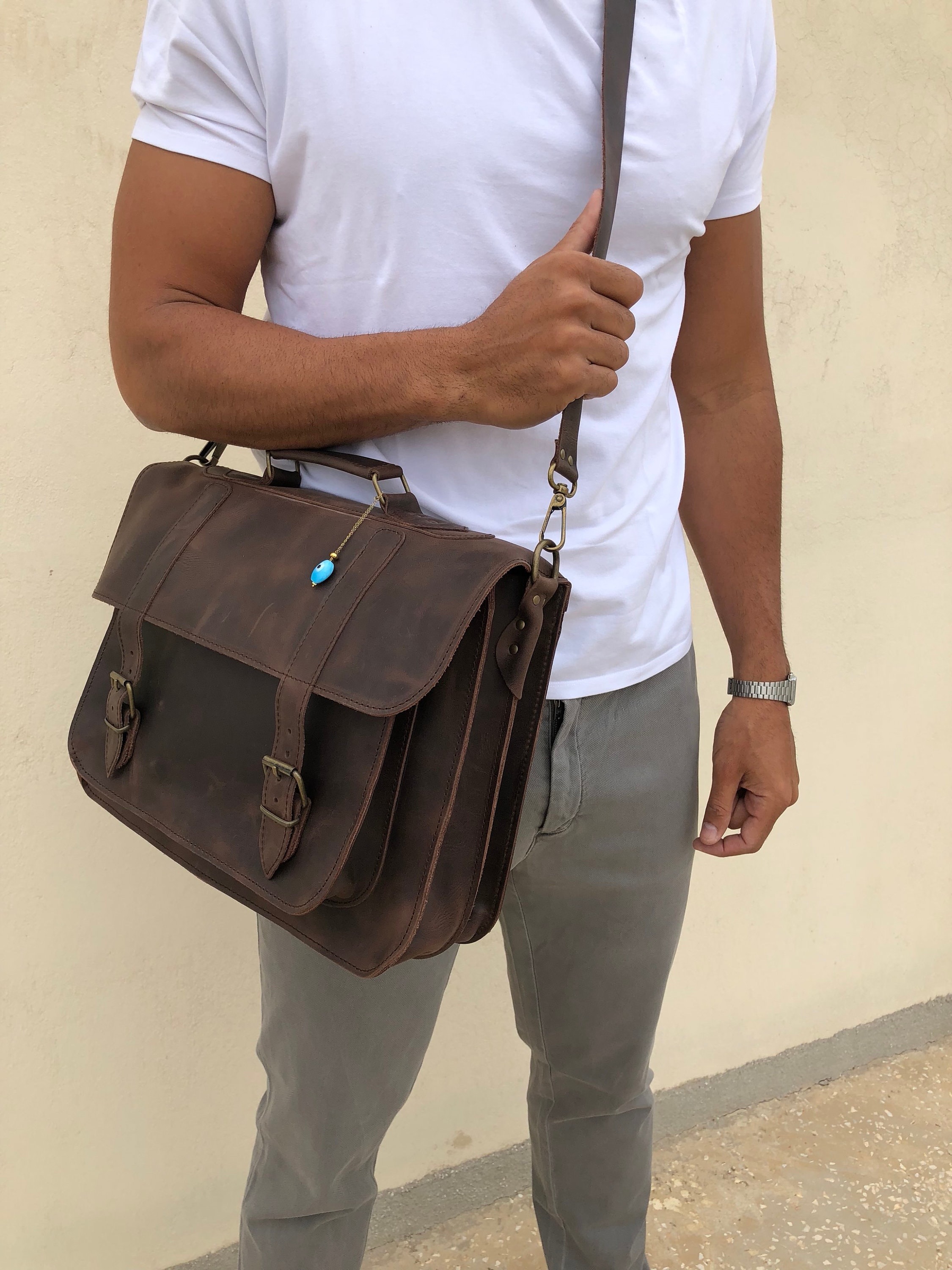 Messenger Bag Men Brown Leather Briefcase Mens Messenger 