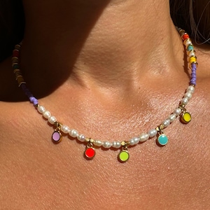Colorful Summer Necklace, Beach Necklace, Pearls Necklace, Colorful Beded Necklace, Summer Jewelry, Beach Jewelry, Gift for Her.