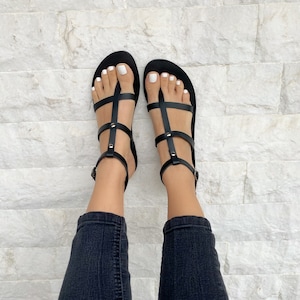 Black Gladiator Sandals Leather Sandals Women Greek Sandals - Etsy