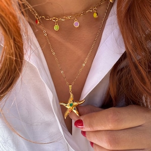 Collar de estrella de mar de oro, collar de acero inoxidable, collar de piedras de oro, collares de capas, collar de playa, regalo para ella, hecho en Grecia. imagen 7
