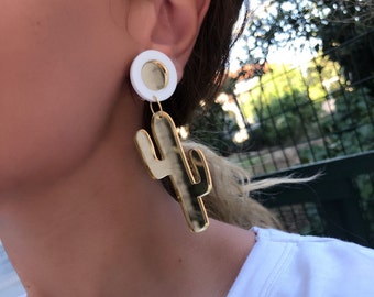 Cactus Earrings, Clip On Earrings, Modern Earrings, Gold Earrings, Statement Earrings, Gift for Her, Made in Greece by Christina Christi.