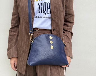 Blue Leather Shoulder Bag, Leather Crossbody Bag Women, Women Crossbody Purse, Everyday Handbag Purse, Full Grain Leather, Gift for Her.