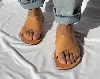Mens Leather Sandals, X Sandals, Mens Sandals, Greek Slides, Men Summer Shoes.