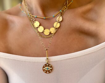 KSF Cross Necklace Dainty Gold Layered Necklace For Woen 14K Gold