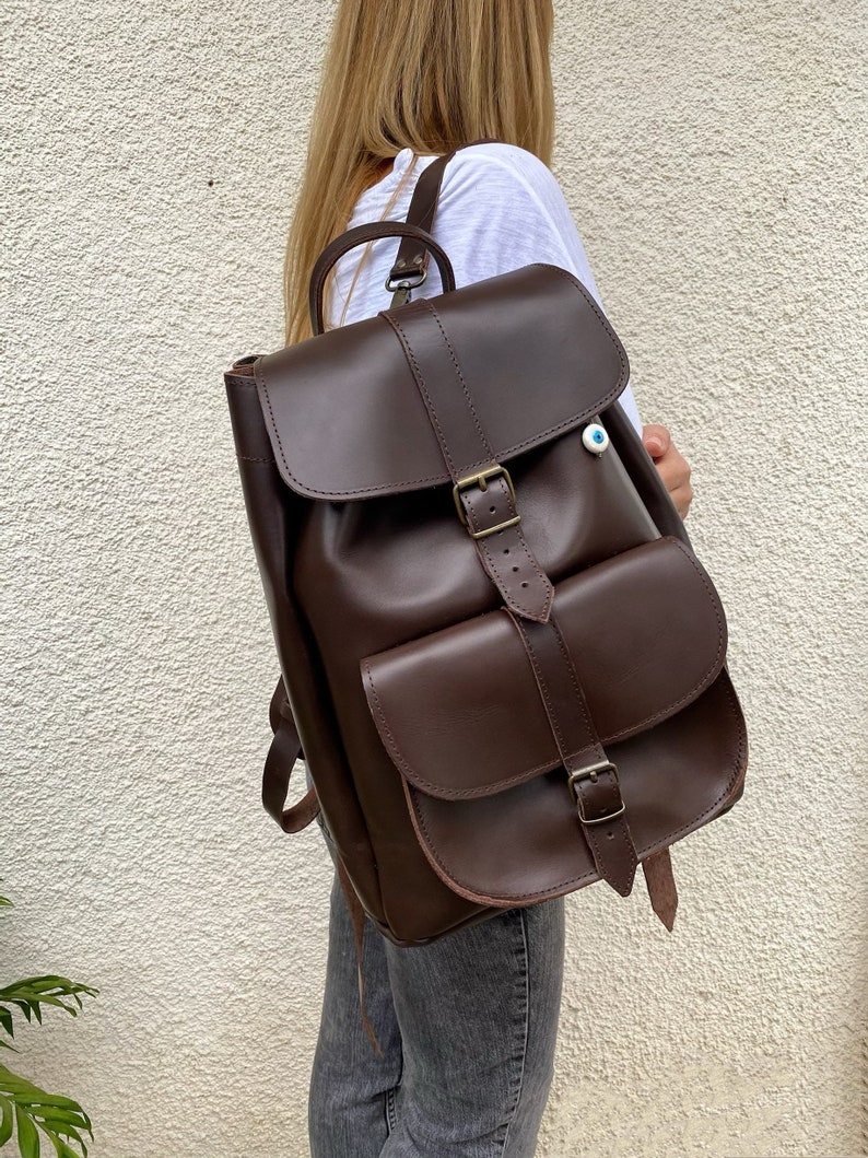 Extra Large Leather Backpack, Unisex Leather Bag, Backpack Purse, Travel Bag, Christmas Gift, Made from Real Cowleather in Greece. Deep Brown