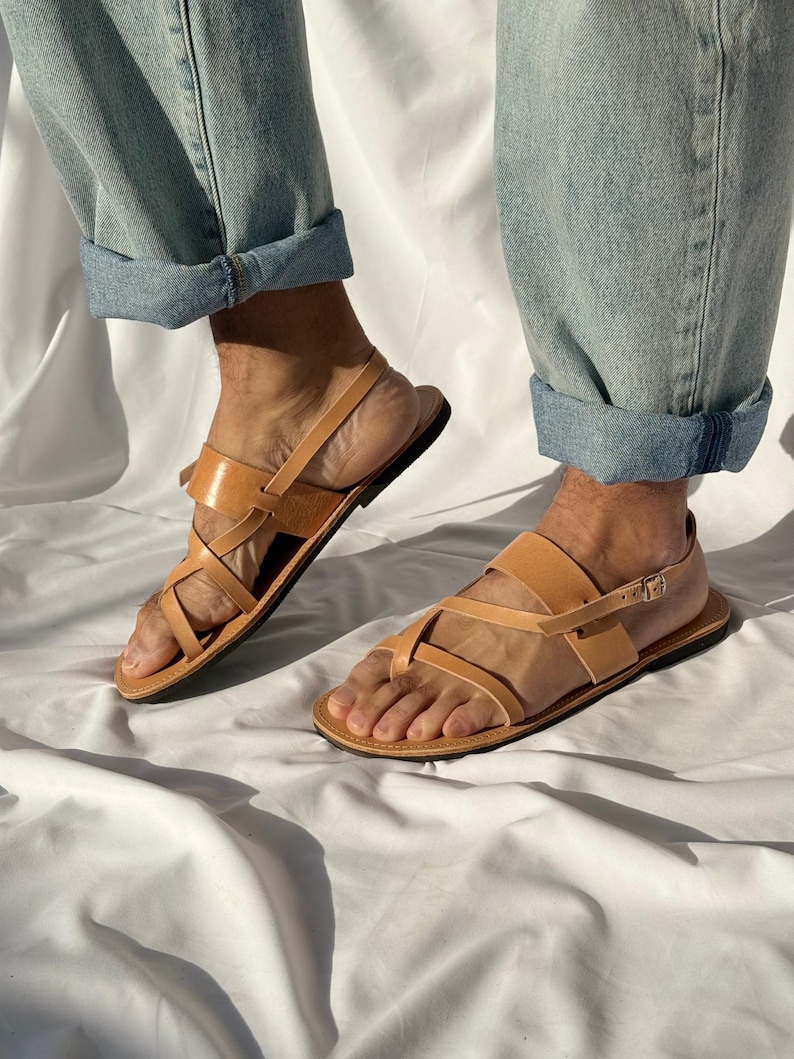 Handmade Leather Slingback Sandals, Mens Sandals, Greek Summer Shoes. image 10
