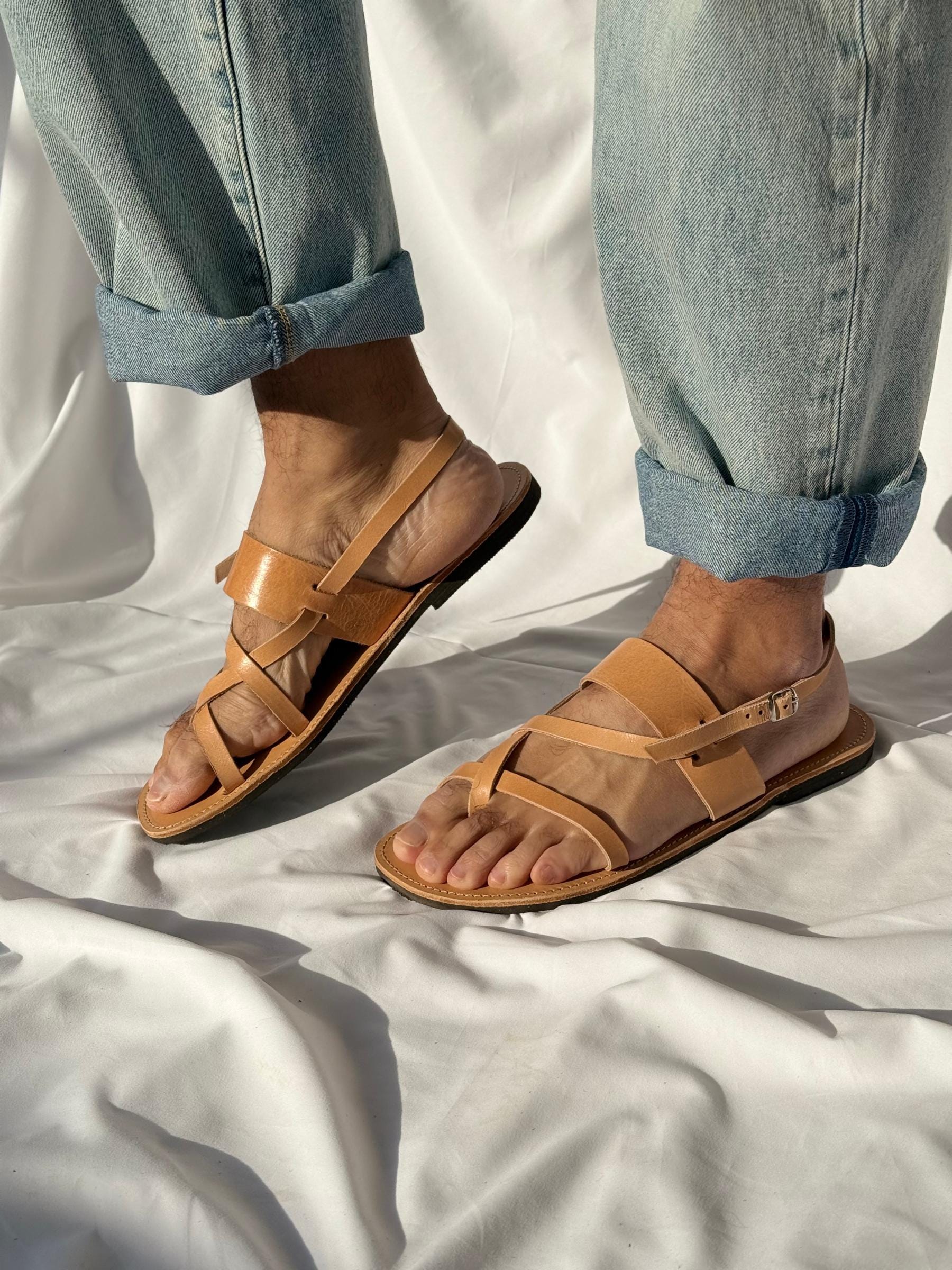 Relativity Vintage Men\'s Dark Brown Leather Buckle Slingback Sandals Size 11 Handmade Leather Slingback Sandals, Mens Sandals, Greek  main image 3