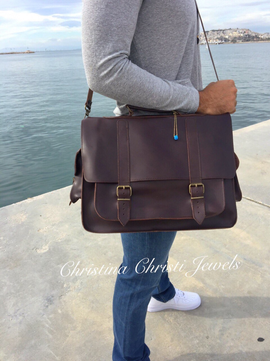 LUCIANO Classic Genuine Leather Shoulder Bag Handbag Multifunction Trunk  17 Laptop Bags Briefcase for Men Dark Brown A