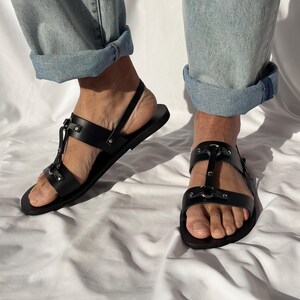 Men's Leather Slingback Sandals, Mens Sandals, Black Sandals, Greek Summer Shoes image 6