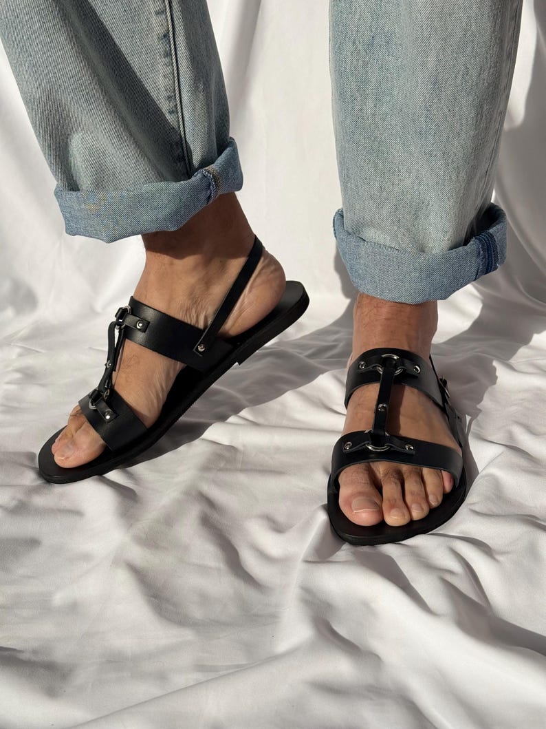 Men's Leather Slingback Sandals, Mens Sandals, Black Sandals, Greek Summer Shoes image 6