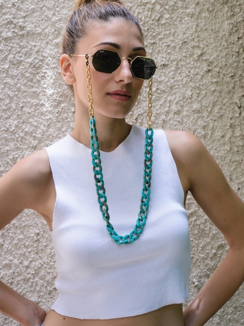 bril ketting turquoise blauwe kralen ketting voor bril accessoires voor vrouwen Accessoires Zonnebrillen & Eyewear Brilkettingen 
