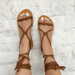 Lace Up Sandals, Leather Sandals, Gladiator Sandals, High Knee Ankle Wrap Sandals, Spartan Sandals, By Christina Christi. image 7