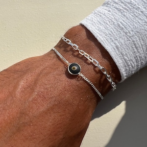 Men&#39;s Bracelet Silver, Evil Eye Bracelet Men, SIlver Chain Bracelet, Evil Eye Jewelry, Gift for Him, Made from Sterling SIlver 925.