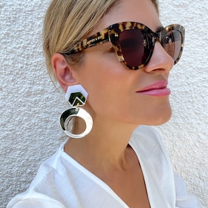 Silber Spiegel Hoop Ohrringe, Ohrclips, Baumeln Ohrringe, Statement Ohrringe, Geometrische Ohrringe, Geschenk für sie, Made in Griechenland.
