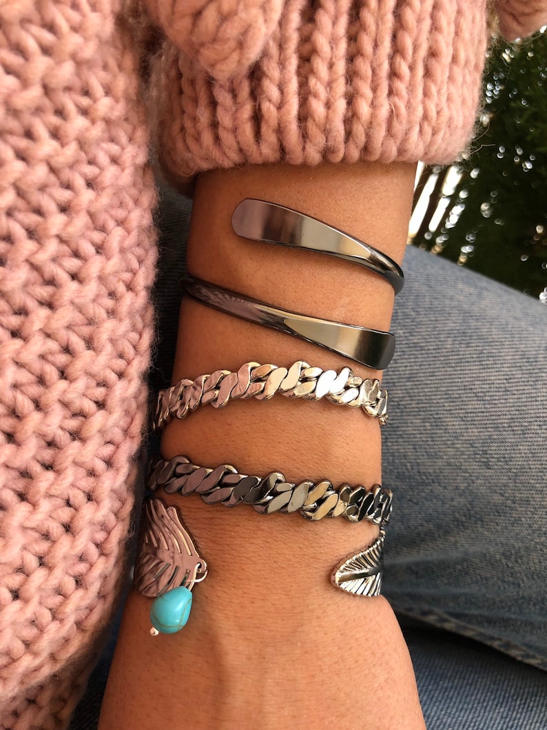 Cuff Bracelet Women Gift for Her Made in Greece Bangle Bracelet Stack by Christina Christi Jewels. Adjustable Bangle
