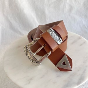 Brown Leather Belt, Women Leather Belt, Waist Belt, Handmade Belt, Gift for Her, Made from Real Genuine Leather - Schick in Silber
