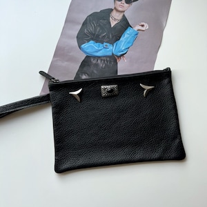 Cartera de piel de grano completo, cartera de uso diario, cartera de piel negra, bolso de noche, regalo para ella, hecha de piel de grano completo - Tiny Boho