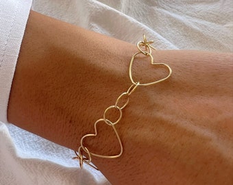 Gold Heart Bracelet, Minimal Bracelet, Gold Bracelet, Heart Charm, Love Bracelet, Made from 24k Gold Plated Sterling SIlver 925, in Greece