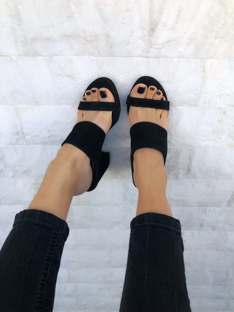 Black Heeled Sandals, Mules Sandals, Leather Sandals, Heeled Mules, Suede Shoes, Slip On Shoes, Made from Suede Leather in Greece. image 8
